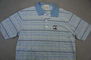 Pebble Beach Classic Fit Mercerized Cotton Knit Polo Shirt. Steel Blue Stripe, M - Picture 1 of 7