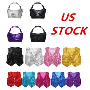 Niñas Niños Brillo Lentejuelas Chaleco Chaqueta Chalecos Jazz Baile Escenario Disfraces - Imagen 1 de 82