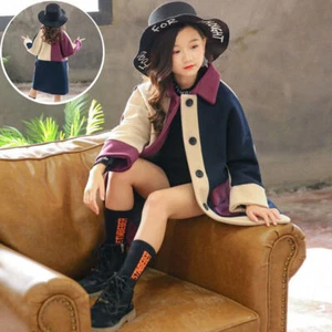 Warmth Thick Woolen Jacket For Girls Fashion Plaid Kids Outerwear Autumn Clothes - Picture 1 of 18