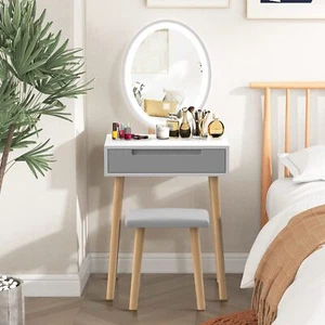 24 in Vanity Dressing Set with Adjustable LED Mirror Cushioned Stool Makeup Desk - Picture 1 of 6