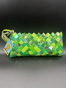 Nahui Ollin Small Green Candy Wrapper Woven Wristlet Clutch Purse - Picture 1 of 5