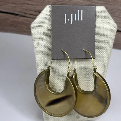 J.Jill ~ NEW Gorgeous Sculpted Horn & Brass Earrings ~ NWT Tortoise shell - Image 1 of 4