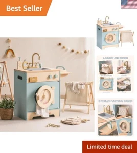 Lavatrice Cucina Giocattolo Playset, Lavatrice Giocattolo in Legno per Bambini con Vestiti... - Foto 1 di 10