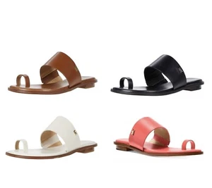 Women MK Michael Kors August Slide Flat Toe Ring Sandals Leather Upper - Picture 1 of 12