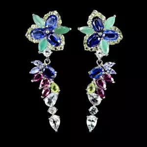 Sommer 925 Silber Ohrringe Oval Kyanit Aquamarin Smaragd Edelstein Schmuck - Bild 1 von 14