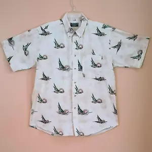 Trader Bay Sail Boat Shirt L Short Sleeve Button Down Nautical Shirt - Picture 1 of 8