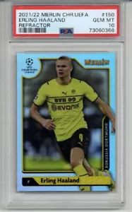 2021/22 TOPPS MERLIN CHROME UEFA REFRACTOR #150 ERLING HAALAND PSA 10 LOW POP 17 - Picture 1 of 2