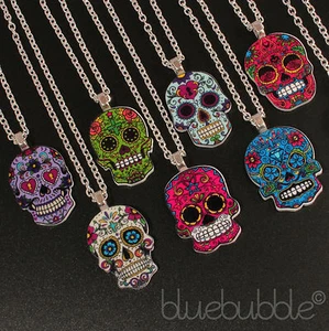 FUNKY MEXICAN SUGAR SKULL NECKLACE EVIL ZOMBIE DAY OF THE DEAD EMO GOTHIC KITSCH - Picture 1 of 9