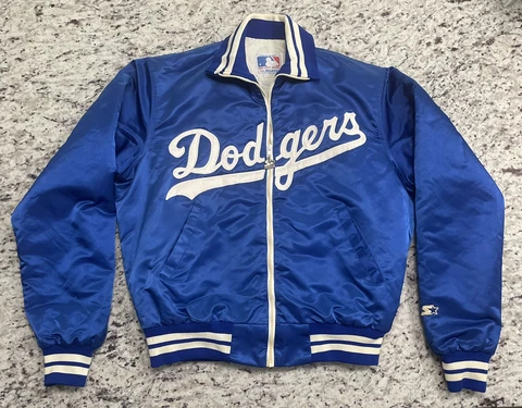 Vintage Starter LA Los Angeles Dodgers Satin Bomber Jacket Sz L Embroidered USA Cover