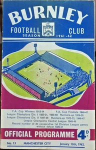 Burnley v Manchester City programme 1961/62 Season - Picture 1 of 2