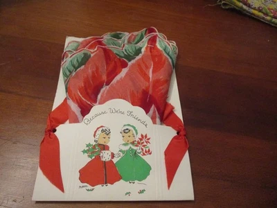Vintage treasure masters xmas card holder w large poinsettia round cotton hanky - Image 1 of 4
