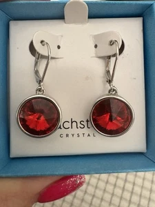 Touchstone Crystal Scarlet Lulu Earrings Dangle Rhodium Plated NEW - Picture 1 of 4
