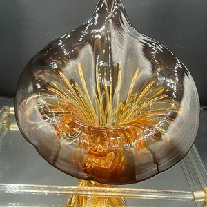 Vintage Amber Gold Orange Murano Hand Blown Glass Flower with Twisted Stem - Picture 1 of 7
