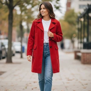 Red Corduroy Coat Chore Jacket Womens Large High Sierra Pockets Fall Autumn - Picture 1 of 11