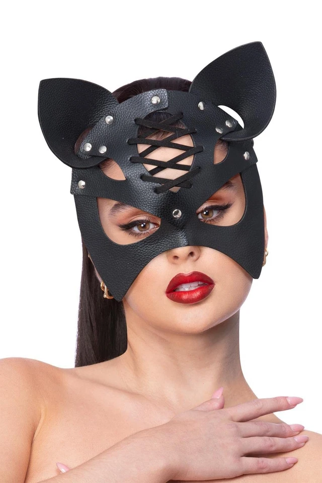 Smiffys Fever Black Mock Leather Cat Mask - Image 1 of 1