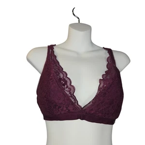 Lucky Brand Womens Medium Bralette Burgundy Lace Removable Padding Sexy Feminine - Picture 1 of 10