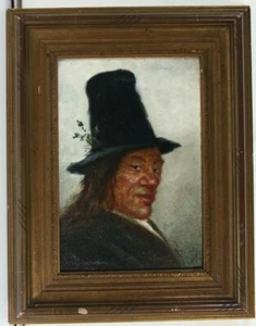 Vermutlich Münchener Maler Bauer mit Hut Öl auf Holz signiert datiert 1910 - Picture 1 of 5