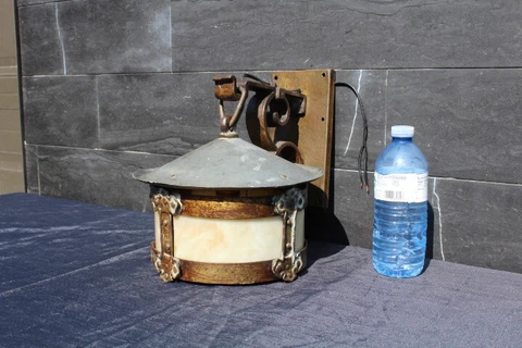 Great Antique Arts & Crafts Hand Hammered Large Sconce Light Fixture Mission Cover