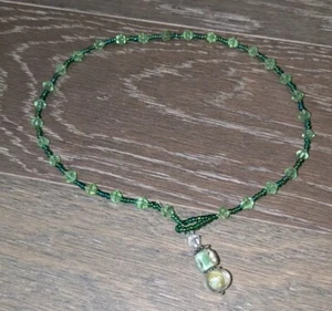 Green Glass Beads Boho Choker Necklace With Dangle Loop Closure EUC - Picture 1 of 4