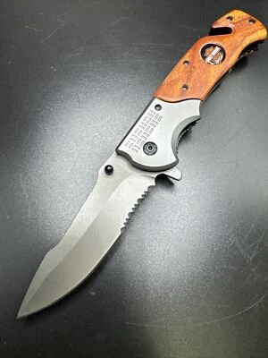 Деревянная ручка пружина помощь открытый лезвие складной охотничий карманный нож 9 «HD логотип - Изображение 1 из 4