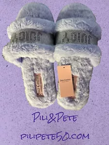 Juicy Couture Black/Silver Slide Slipper Sandals Faux Fur Size XL ( 9.5 - 10.5 ) - Picture 1 of 6