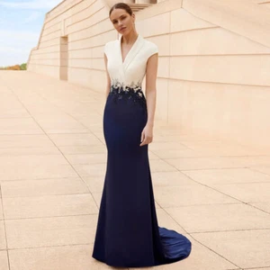 Mermaid Mother of the Bride Dress V Neck Cap Sleeve Appliques Wedding Party Gown - Picture 1 of 5