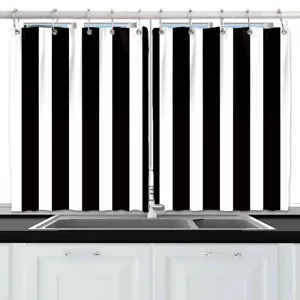 Black and White Stripe Modern 3D Curtains 2 Panel Set with Hooks Window Drapes - Picture 1 of 9