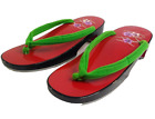 Japanese Handpainted Wooden Sandals Womens Size 6.5 Red Green Floral Traditional