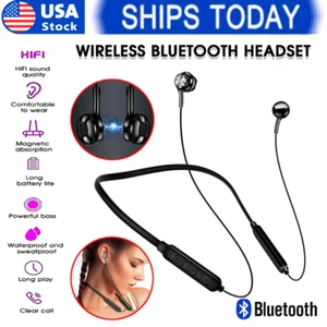 Bluetooth Neckband Wireless Headphones Mic Headset Stereo Earbuds Earphone - Picture 1 of 28