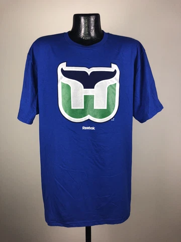 Men’s Reebok NHL Hartford Whalers Blue Cotton Short Sleeve Shirt XL NWOT Cover