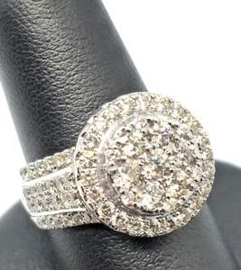 Women Solid REAL 10k White Gold CLEARANCE 2 Ct Genuine Nat Diamond Cluster Ring - Picture 1 of 5