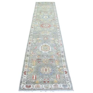 2'7"x11'9" Echo Gray Pure Wool Hand Knotted Finer Peshawar Runner Rug G73411 - Picture 1 of 6