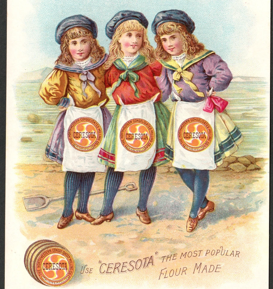 Ceresota Flour Sack Girls Northwestern Mill Minneapolois MN Victorian Trade Card - Image 1 of 4