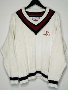 Vintage 90s USA Olympic Team by Champion Cable Knit Sweater Size L Made In USA - Picture 1 of 11