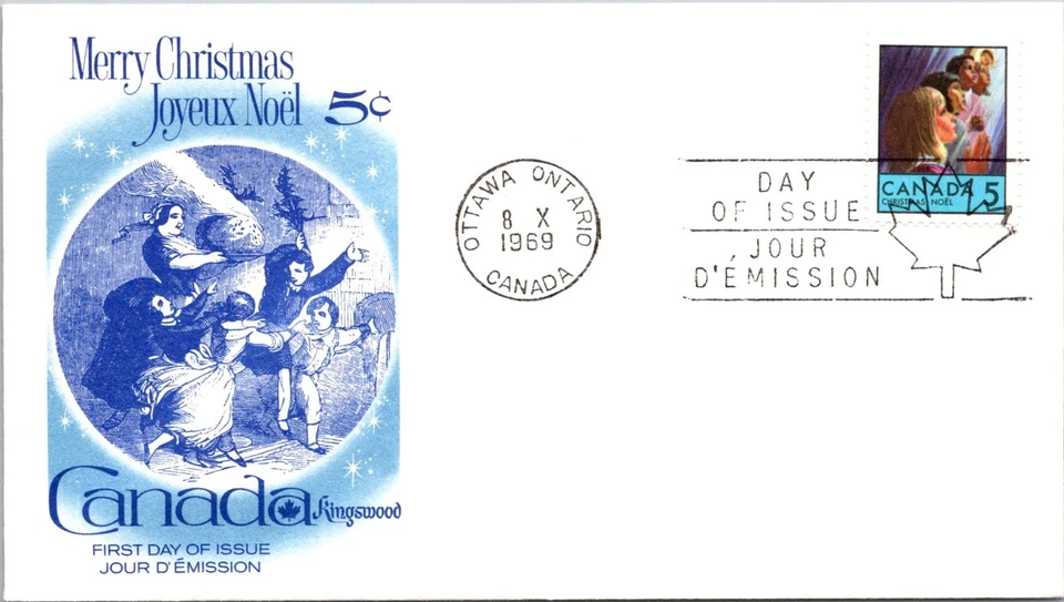 Canada 1969 FDC - Christmas / Blue Kingswood Cachet - Ottawa, Ont - J9002 - Image 1 of 2