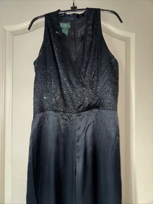 Lauren Ralph Lauren Jumpsuit Black Silk Sequined To Size 10 - Image 1 of 4