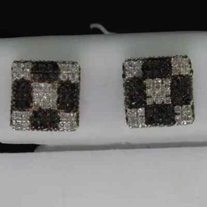 14k White Gold Plated 2Ct Round Simulated Black Diamond Square Stud Earring - Picture 1 of 4