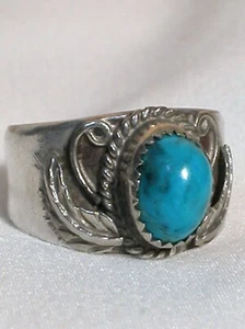 Navaho Gilbert Damon Marked Ring Sterling Silver Turquoise size 8 - Picture 1 of 9