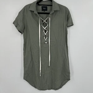 Vestido túnica Rails Rocky para mujer XS verde mezcla de lino dobladillo redondo con cordones cuello - Imagen 1 de 13