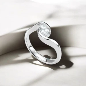 Anillo de diamantes talla marquesa cultivado en laboratorio certificado IGI 1,00 quilates oro blanco de 18 k - Imagen 1 de 11