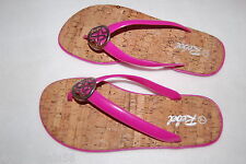 Womens REBEL Thong Sandals PINK STRAP w/ SILVER MEDALLION Cork Footbed SIZE 7 9