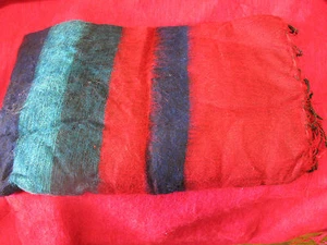 Warm soft large striped red & blues shawl wrap from India. Great gift!. - Picture 1 of 1