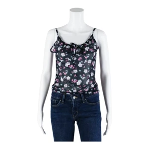 Y2K Strappy Mesh Cropped Top Blue Floral Sleeveless Womens S - Picture 1 of 5