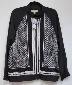 Michael Kors Windbreaker Zip Up Jacket size XL Black & White Leopard Print (NWT) - Picture 1 of 4