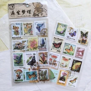 Retro Vintage post office stamp stickers butterflies gold foiled die cut 24 pcs - Picture 1 of 8