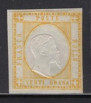 WC1_31025 ITALIAN STATES-NAPLES. 20g yellow 1861 KING VEII stamp. Sc.26. MH - Image 1 of 1