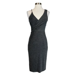 AQUA Women's Cocktail Dress Size 10 Black Metallic Sleeveless Midi Sheath - Picture 1 of 10