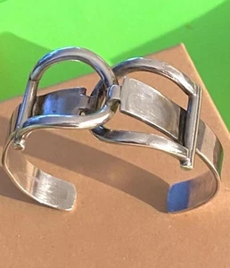 38g Modernist Art Deco Buckle Style Sterling Silver 925 Wide Cuff Bracelet 6.5” - Picture 1 of 2