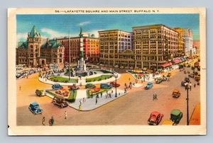 Vintage Leinen Postkarte Lafayette Square & Main Street Buffalo NY - Bild 1 von 2