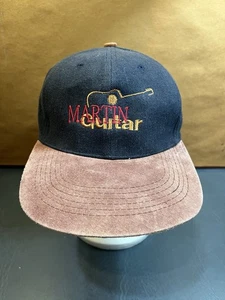 Vintage Martin Guitar Embroidered Logo Black Brown Suede Bill Snapback Hat - Picture 1 of 6